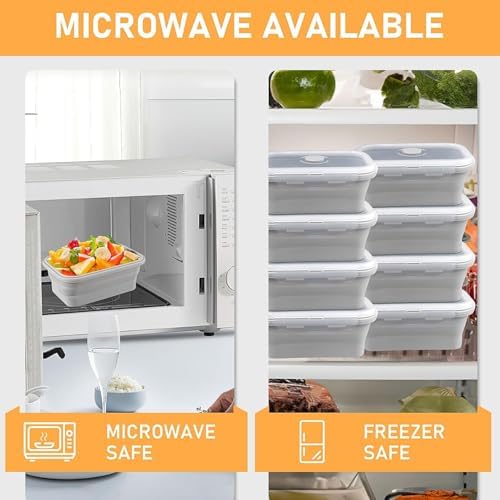 8 Pack Silicone Collapsible Food Storage Containers with Lids