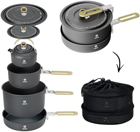 ALOCS Camping Cookware Portable Non-Stick Mess Kit with Foldable