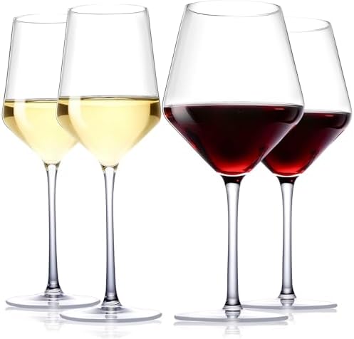 Physkoa Wine Glass Set of 4 – 2 Red (23oz) & 2 White (14oz) Hand-Blown