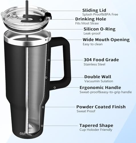 40 oz Tumbler with Handle, Insulated Tumbler with Lid and Straw