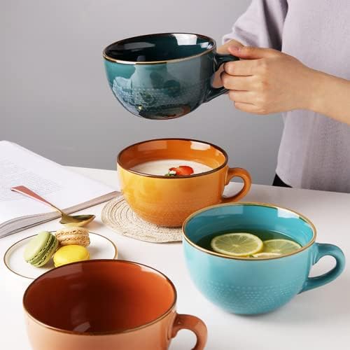 Disoza Large Ceramic Soup Mugs with Handles - 24 Ounce, 700 ML, XXL