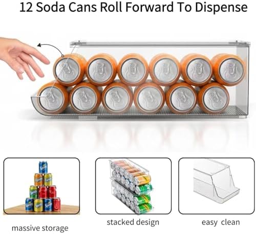 Soda Can Dispenser with Lid for Refrigerator, 2 Pack