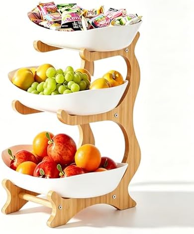 Fruit Bowl for Kitchen Counter, 3 Tier Plastic Serving Bowls with
