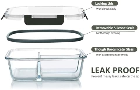 M MCIRCO 5-Pack 36 oz Glass Meal Prep Containers with Lids