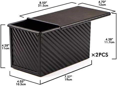 Beasea Pullman Loaf Pan with Lid, 2 Pack 1 lb Non-Stick Black Sandwich