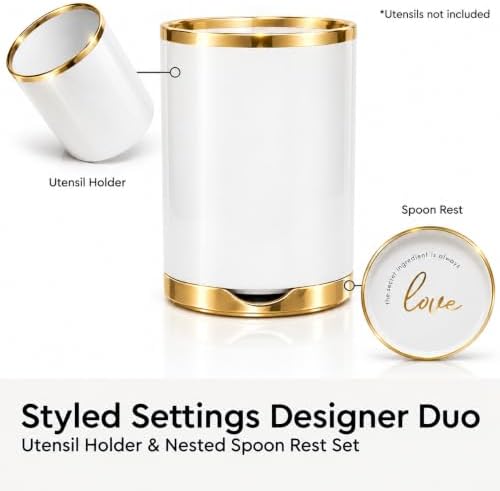 STYLED SETTINGS White Utensil Holder with Built-In Ceramic Spoon Rest