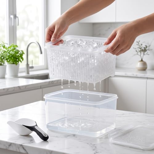 Havawish Ice Storage Bin for Freezer with Drain Basket, Lid and Scoop
