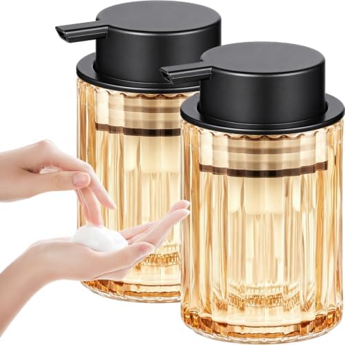 Amolliar Foaming Soap Dispenser, Amber Glass Soap Dispenser, Black
