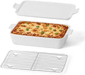 Frewinky 9x13 Ceramic Baking Dish with Lid and Roasting Rack, White