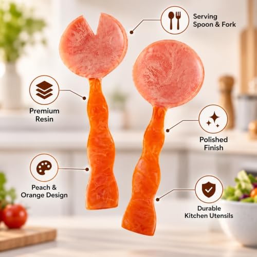 SS CRAFTS INDIA Resin Salad Server Set of 2, 12 Inch, Peach Orange