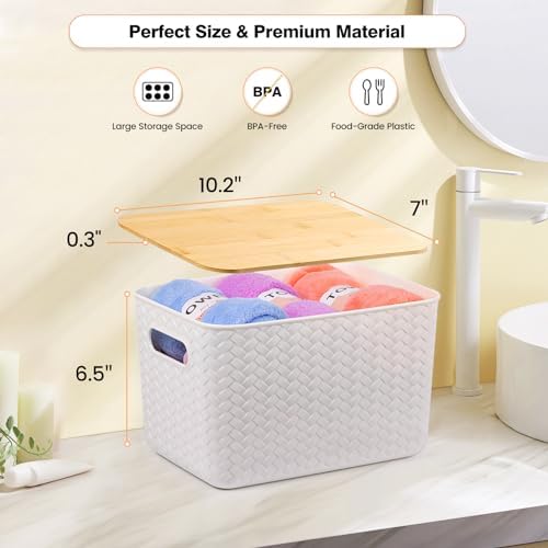 Ohmlove 4-Pack Storage Bins with Bamboo Lids