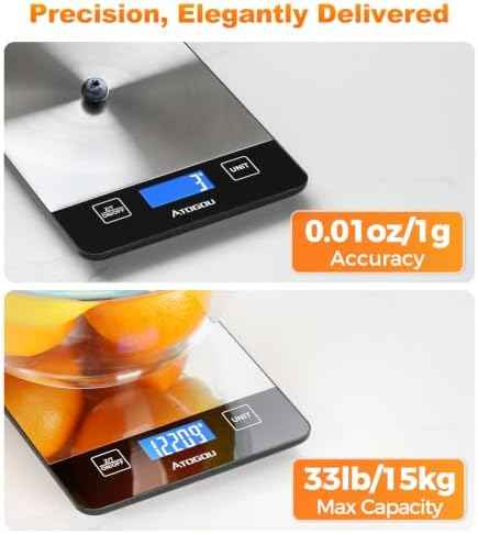 Atogou Food Scale Rechargeable - 33lb Digital Kitchen Scale Ounces