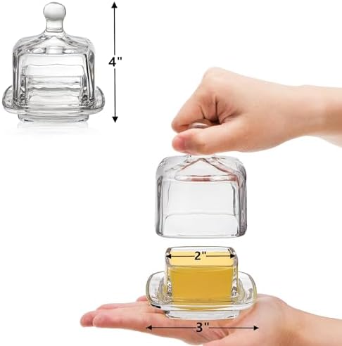 ZOOFOX 2 Pack Glass Butter Dish, Small Glass Butter Keeper with Lid