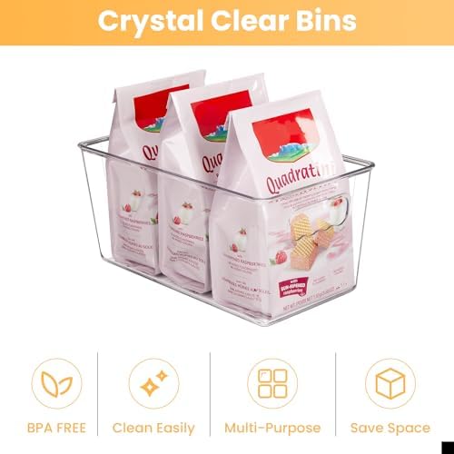 YIHONG 4 Pack Clear Storage Bins, Pantry Organizer Bins with Handle