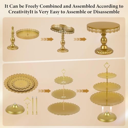 12 Set of Gold Cake Stand, Metal Gold Cupcake Stand and Bases para