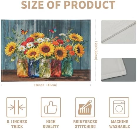 Spring Summer Sunflower Placemats Set of 4, 12x18 Inch Rustic Vintage