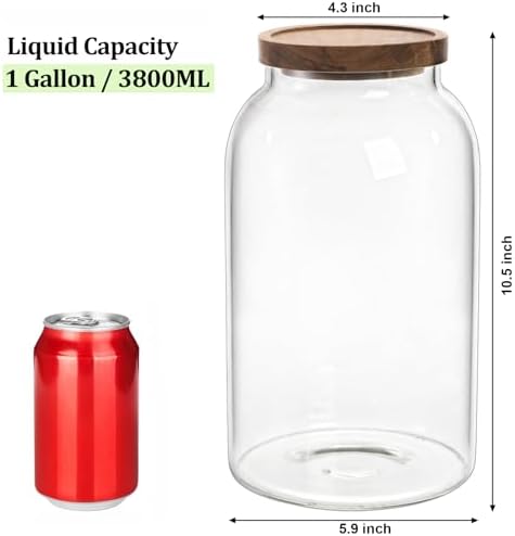 Bekith 1 Gallon Glass Jar with Wooden Airtight Lid, Large Food Storage
