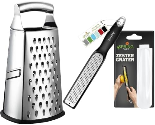 Spring Chef Professional Box Grater, Large & Premium Handheld Zester