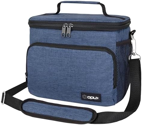 opux Insulated Lunch Bag for Men Women, Leakproof Soft Lunch Box, Navy