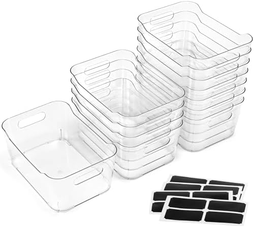 12 PACK Clear Plastic Storage Bins, Kitchen Cabinet Pantry Organizer