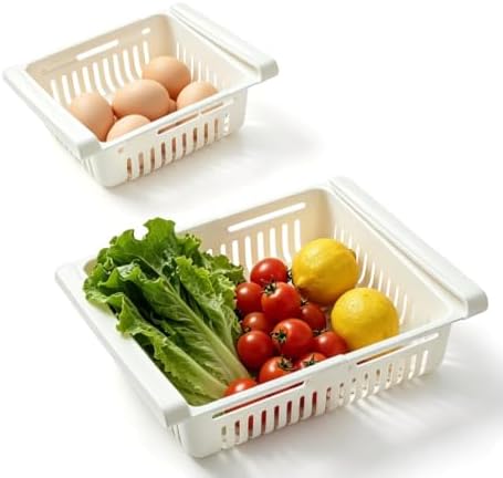 Cyrank Fridge Drawer Organizer, Adjustable Drawer for Fridge Pull-Out