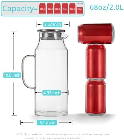 Bivvclaz 2 Liter 68 oz Glass Pitcher with Lid and Handle, Glass Carafe