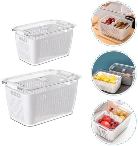 ABOOFAN 2pcs Double Layer Produce Storage Container with Draining