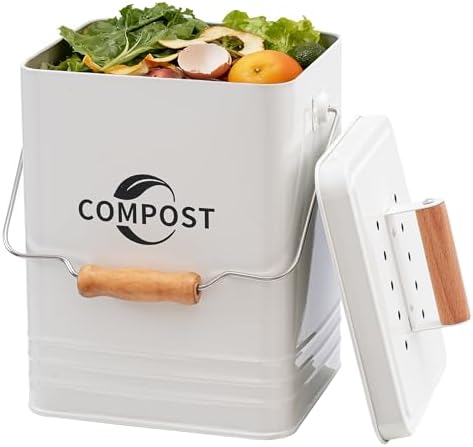 1.7-Gallon Kitchen Compost Bin with Lid, White