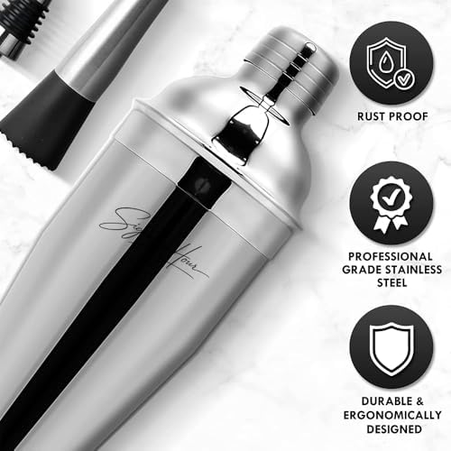 Cocktail Shaker Set – SignatureHour 24 oz Stainless Steel 9-Piece