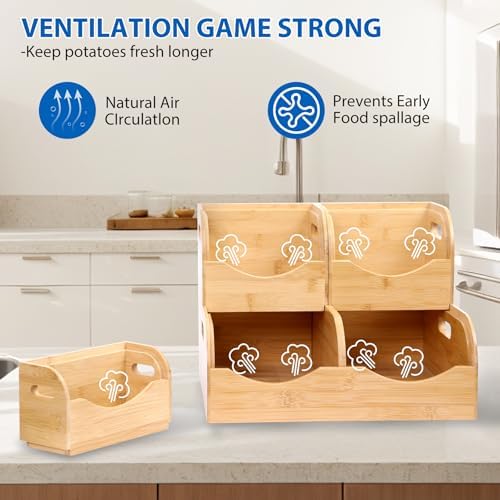 5 Pack Bamboo Stackable Storage Bins, 3-Tier Vertical Stacking