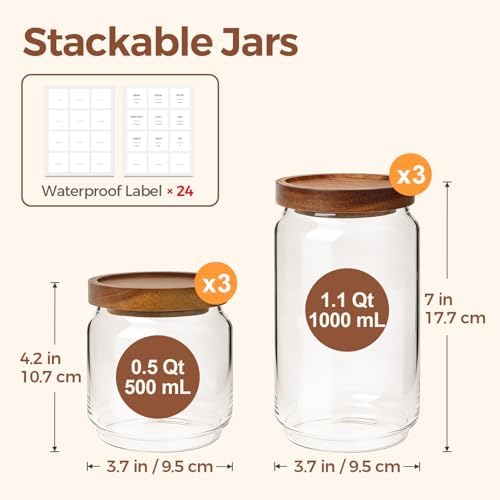 ComSaf Glass Pantry Storage Container with Acacia Wood Lids 1.1/0.5Qt