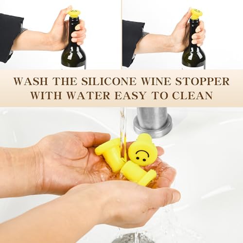 Doukado 3 Pcs Smiley Face Wine Stoppers, Leak-Proof Silicone Saver Set