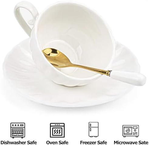 Yesland Set of 6 Royal Tea Cups and Saucers, 6 oz White Porcelain Tea