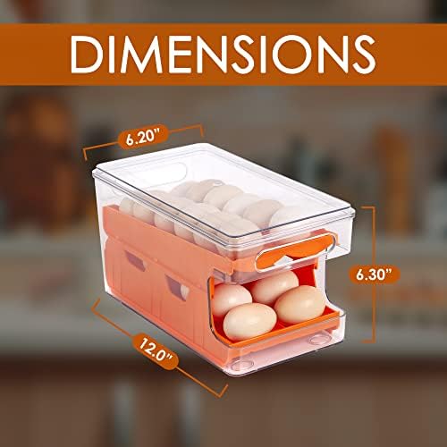 Container For Eggs, Stackable Fridge Egg Organizer With Lid, Storage