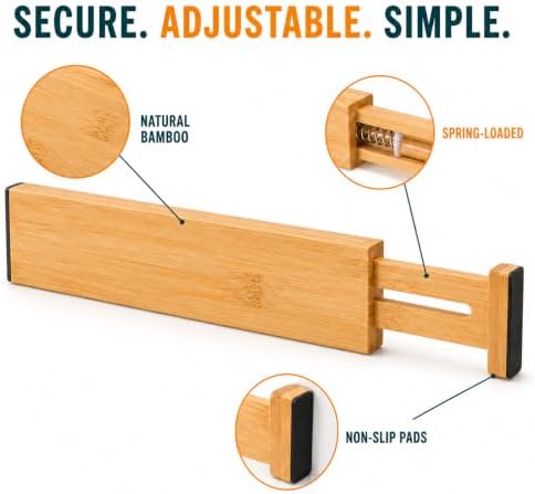 Adjustable Bamboo Drawer Dividers, Expandable Organizer Separators for