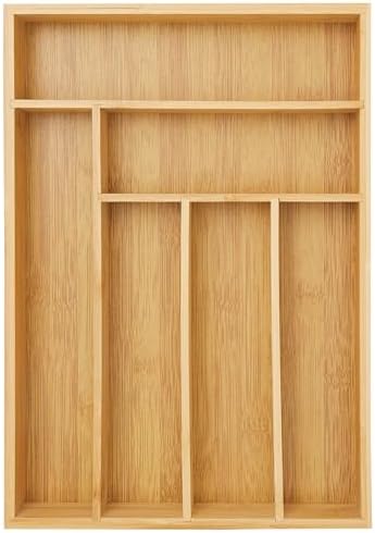 Juvale Silverware Organizer Tray - Brown Bamboo, 6-Slot, 14.5 x 10.25
