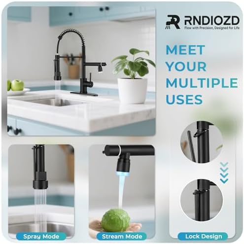 LED Kitchen Faucet with Pull-Down Sprayer, Matte Black