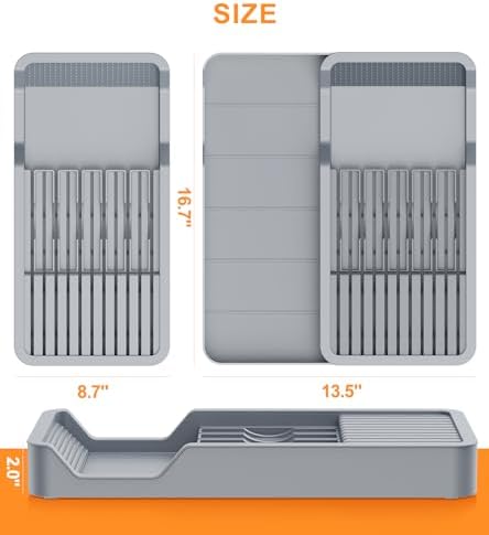 Kitchen Knife Drawer Organizer Grey, In Drawer Knife Block Holder with