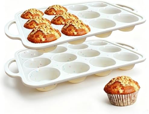 2 Pack 12 Cup Silicone Muffin Pan With Metal Reinforced Frame