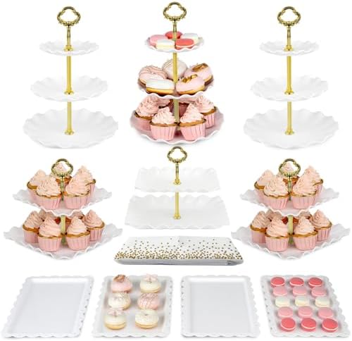 Pack of 11 NWK Cake Stand Set of Cupcake Stand, Tray & Table Cloth
