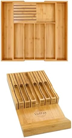 VaeFae Bamboo Silverware Drawer Organizer and Bamboo Knife Drawer