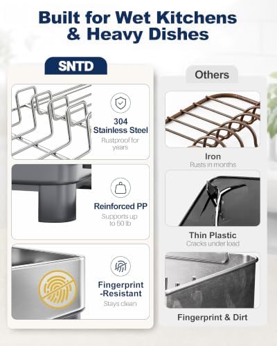 SNTD 304 Stainless Steel Dish Drying Rack, Grey