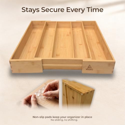 Expandable Bamboo Drawer Organizer for Kitchen Utensils, Adjustable