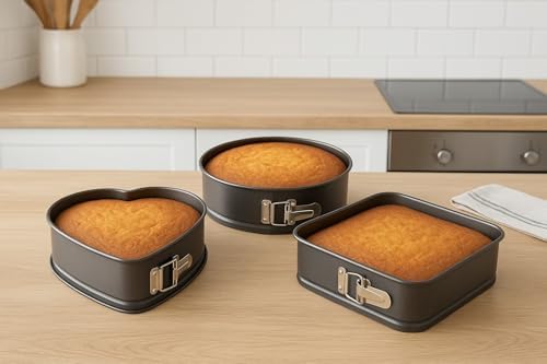 3-Piece Non-Stick Shape Cake Mold Set with Removable Bottom for Easy