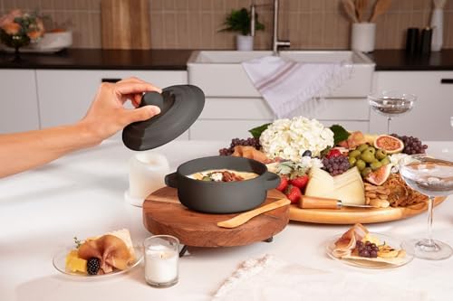Stoneware Brie Cheese Baking Dish and Warmer with Lid - Oven Safe