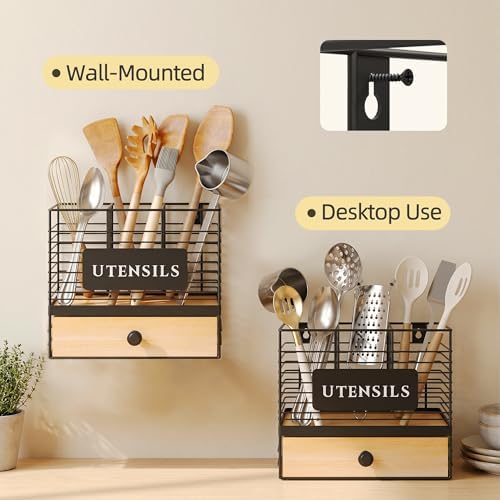 THYGIFTREE Kitchen Utensil Holder for Countertop, 2-in-1 Utensil