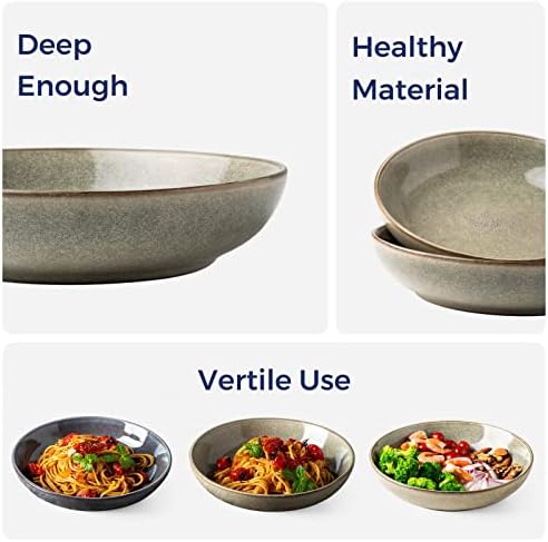 AmorArc 8.5’’ Ceramic Pasta Bowls Set of 4, 36oz Large Stoneware Bowls