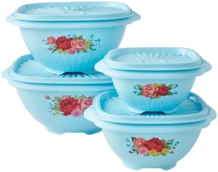 8 Piece Nesting Plastic Bowl Set With Matching Lids, Teal, Multi-Size