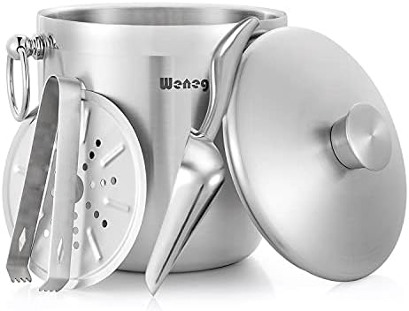 Ice Bucket with Lid, Scoop, Tongs and Strainer - Well Made Insulated