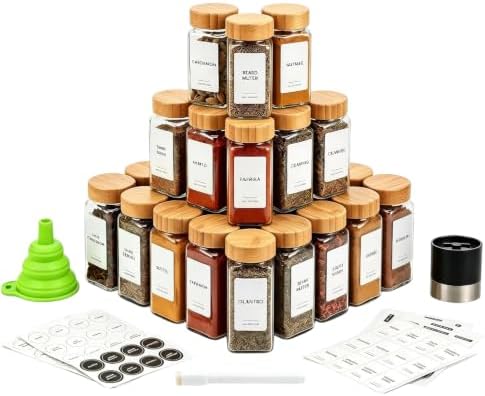 Spice Jar Set, 24 Pcs 4Oz Glass Spice Jars with Labels